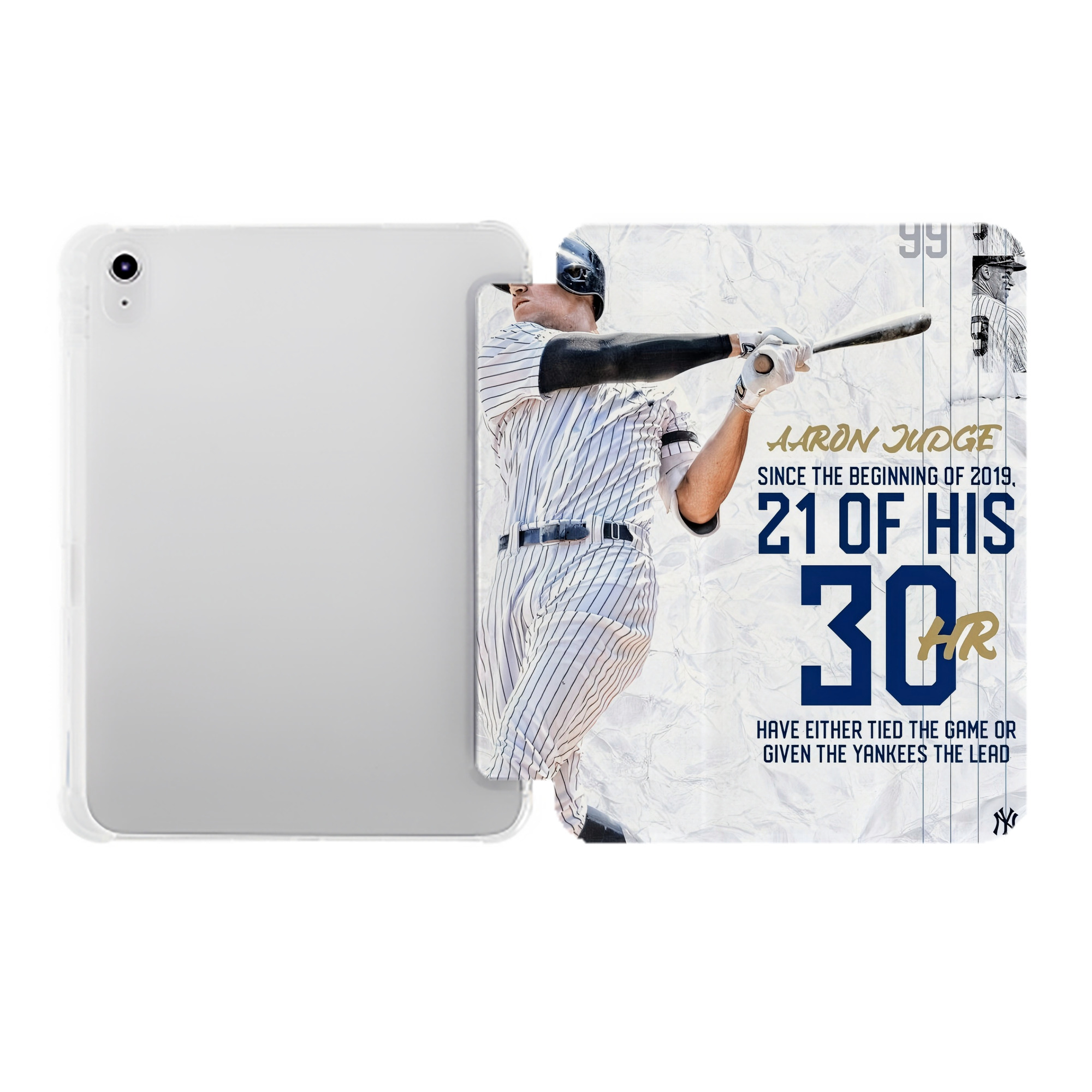 Aaron Judge 30 Home Runs Premium Tri-Fold PU Leather & Silicone IPad Case With Pencil Slot – Fits 9.5,10.5,10.9 – Adjustable Stand, Slim, Protective